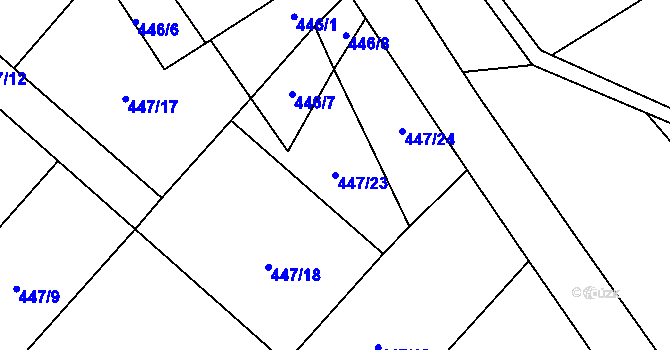 Parcela st. 447/23 v KÚ Oskava, Katastrální mapa