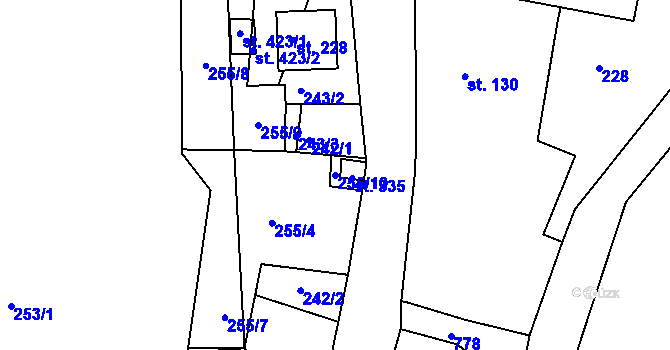 Parcela st. 255/10 v KÚ Oskava, Katastrální mapa