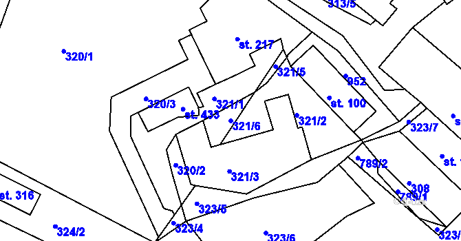 Parcela st. 321/6 v KÚ Oskava, Katastrální mapa