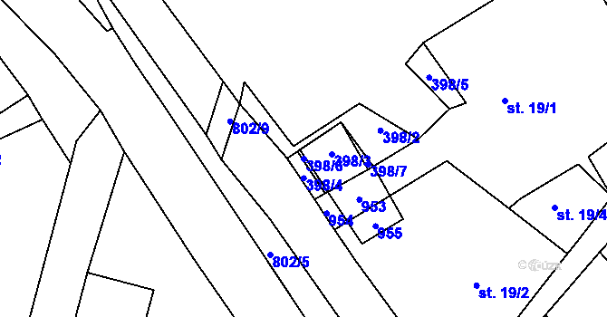 Parcela st. 398/6 v KÚ Oskava, Katastrální mapa