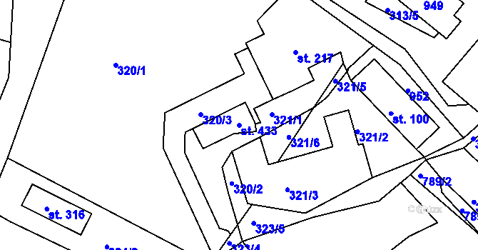 Parcela st. 433 v KÚ Oskava, Katastrální mapa