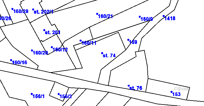 Parcela st. 74 v KÚ Třemešek, Katastrální mapa