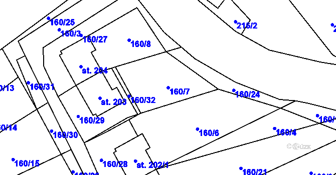 Parcela st. 160/7 v KÚ Třemešek, Katastrální mapa