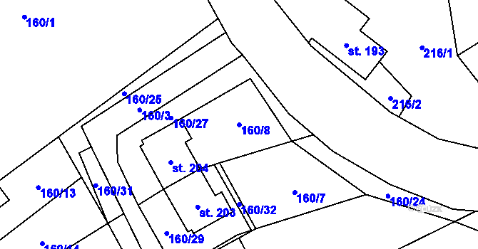 Parcela st. 160/8 v KÚ Třemešek, Katastrální mapa