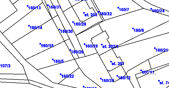 Parcela st. 160/28 v KÚ Třemešek, Katastrální mapa