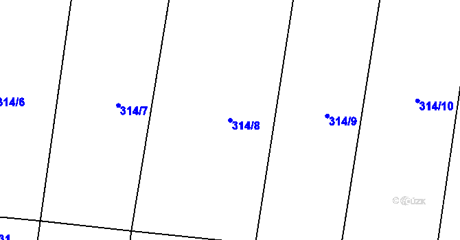 Parcela st. 314/8 v KÚ Oskořínek, Katastrální mapa