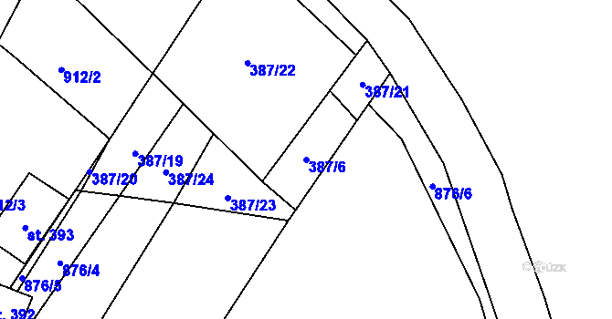 Parcela st. 387/6 v KÚ Oskořínek, Katastrální mapa
