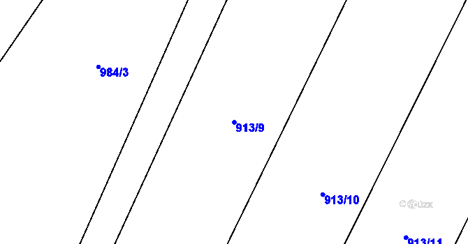 Parcela st. 913/9 v KÚ Oskořínek, Katastrální mapa