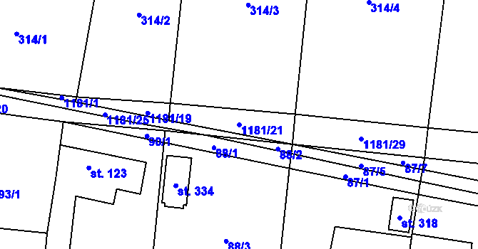 Parcela st. 1181/21 v KÚ Oskořínek, Katastrální mapa