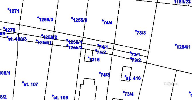 Parcela st. 74/2 v KÚ Oskořínek, Katastrální mapa