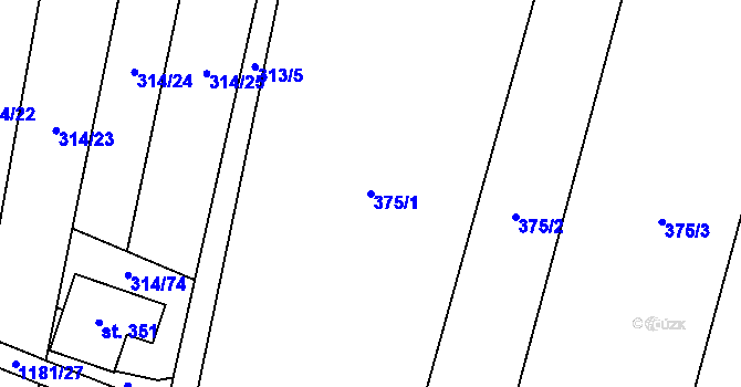 Parcela st. 375/1 v KÚ Oskořínek, Katastrální mapa
