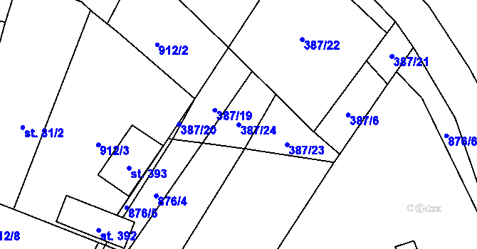 Parcela st. 387/24 v KÚ Oskořínek, Katastrální mapa