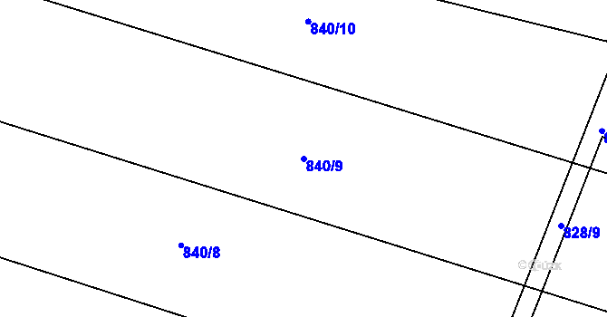 Parcela st. 840/9 v KÚ Oskořínek, Katastrální mapa