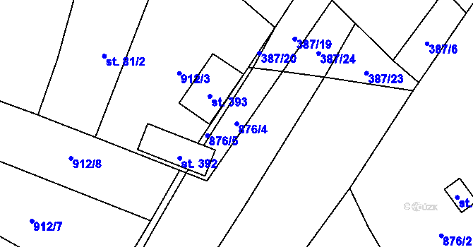 Parcela st. 876/4 v KÚ Oskořínek, Katastrální mapa