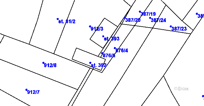 Parcela st. 876/5 v KÚ Oskořínek, Katastrální mapa