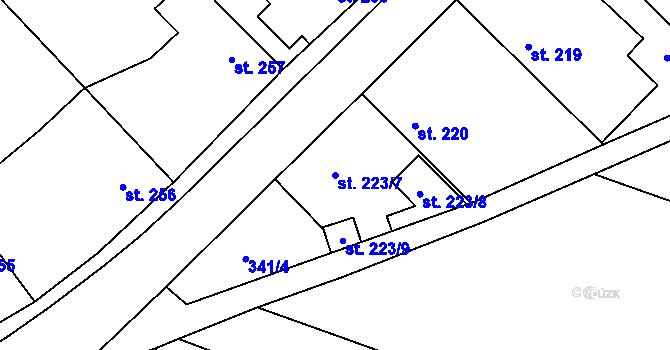 Parcela st. 223/7 v KÚ Oskořínek, Katastrální mapa