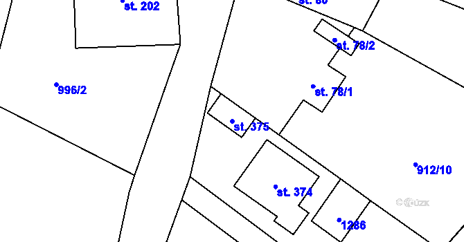 Parcela st. 375 v KÚ Oskořínek, Katastrální mapa