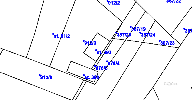 Parcela st. 393 v KÚ Oskořínek, Katastrální mapa