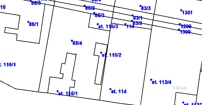 Parcela st. 115/2 v KÚ Oskořínek, Katastrální mapa
