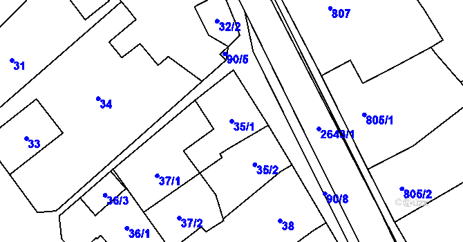 Parcela st. 35/1 v KÚ Oslavany, Katastrální mapa