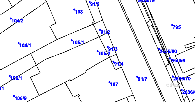 Parcela st. 105/2 v KÚ Oslavany, Katastrální mapa