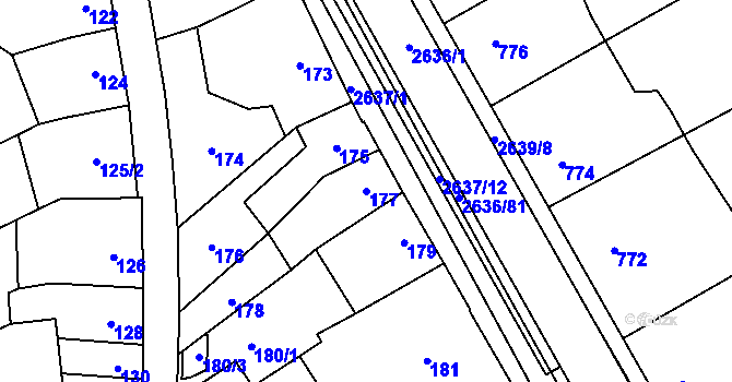 Parcela st. 177 v KÚ Oslavany, Katastrální mapa