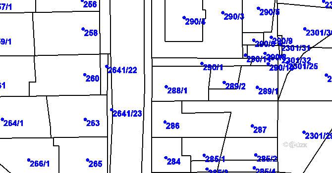 Parcela st. 288/1 v KÚ Oslavany, Katastrální mapa