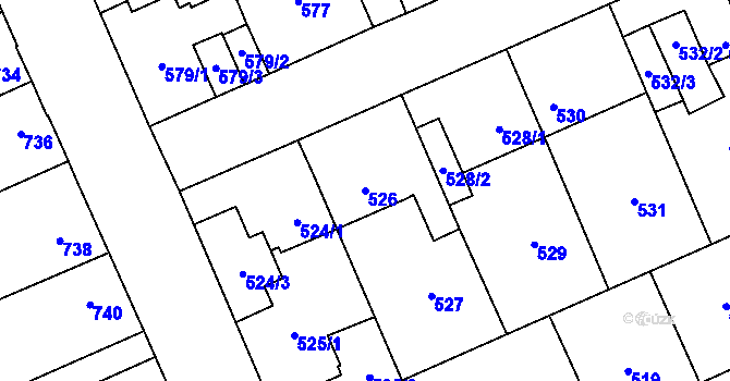 Parcela st. 526 v KÚ Oslavany, Katastrální mapa