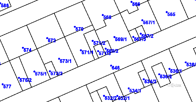 Parcela st. 571/3 v KÚ Oslavany, Katastrální mapa