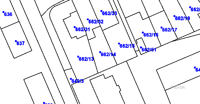 Parcela st. 662/14 v KÚ Oslavany, Katastrální mapa
