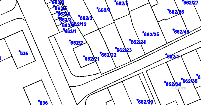 Parcela st. 662/22 v KÚ Oslavany, Katastrální mapa
