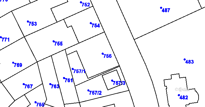Parcela st. 756 v KÚ Oslavany, Katastrální mapa