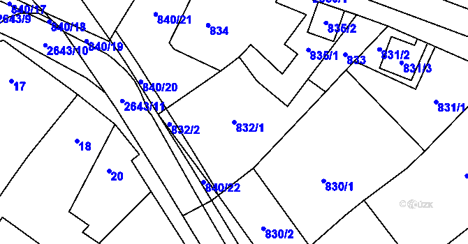 Parcela st. 832/1 v KÚ Oslavany, Katastrální mapa