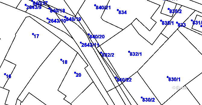 Parcela st. 832/2 v KÚ Oslavany, Katastrální mapa