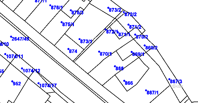 Parcela st. 870/1 v KÚ Oslavany, Katastrální mapa