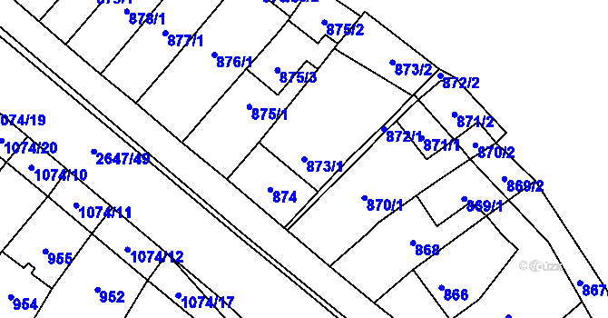 Parcela st. 873/1 v KÚ Oslavany, Katastrální mapa