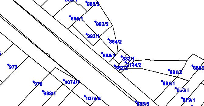 Parcela st. 884/1 v KÚ Oslavany, Katastrální mapa