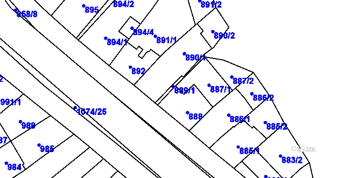 Parcela st. 889 v KÚ Oslavany, Katastrální mapa