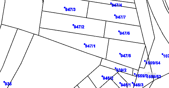Parcela st. 947/1 v KÚ Oslavany, Katastrální mapa