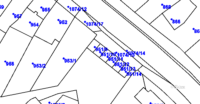 Parcela st. 951/10 v KÚ Oslavany, Katastrální mapa