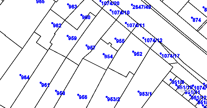Parcela st. 954 v KÚ Oslavany, Katastrální mapa