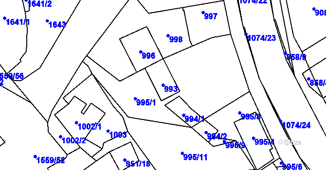 Parcela st. 993 v KÚ Oslavany, Katastrální mapa