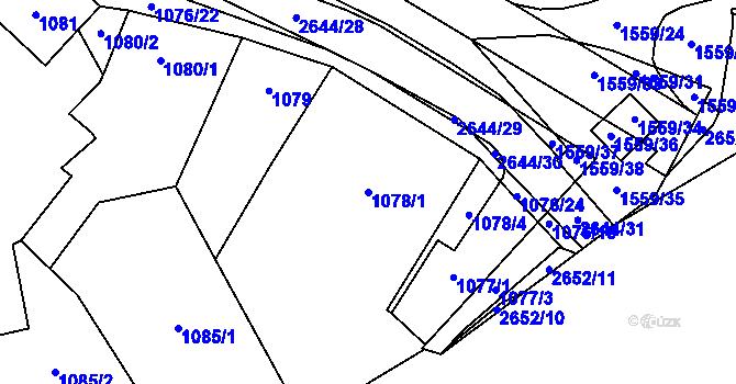 Parcela st. 1078/1 v KÚ Oslavany, Katastrální mapa