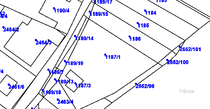 Parcela st. 1187/1 v KÚ Oslavany, Katastrální mapa