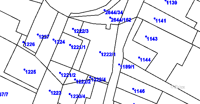 Parcela st. 1222/1 v KÚ Oslavany, Katastrální mapa