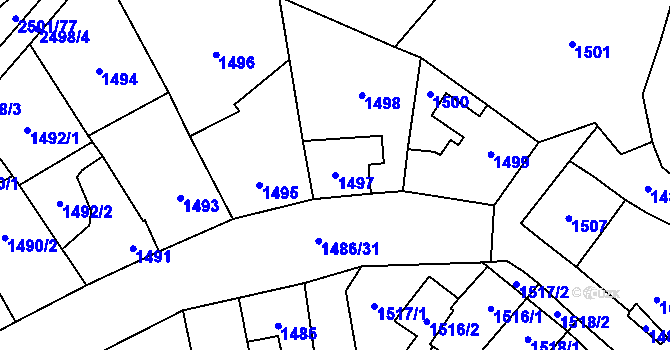 Parcela st. 1497 v KÚ Oslavany, Katastrální mapa