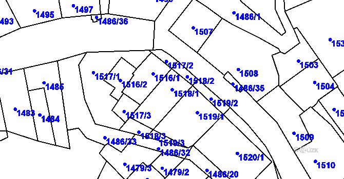 Parcela st. 1518/1 v KÚ Oslavany, Katastrální mapa