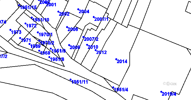 Parcela st. 2012 v KÚ Oslavany, Katastrální mapa