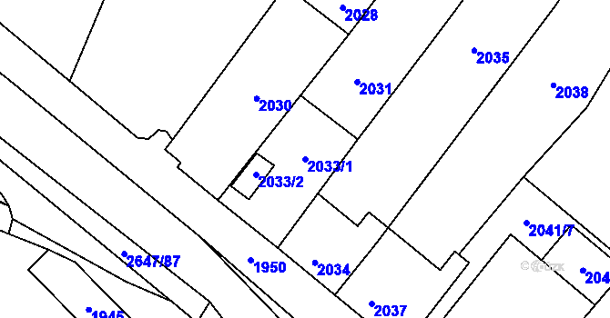 Parcela st. 2033/1 v KÚ Oslavany, Katastrální mapa