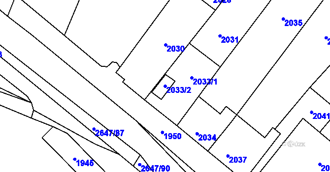 Parcela st. 2033/2 v KÚ Oslavany, Katastrální mapa